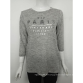 Lettre imprimé femmes Paris à manches longues gris T-shirt